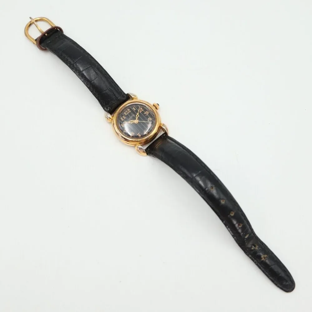 Vintage 1992 Guess Watch 25mm Gold Tone Black Leather Strap with New Battery